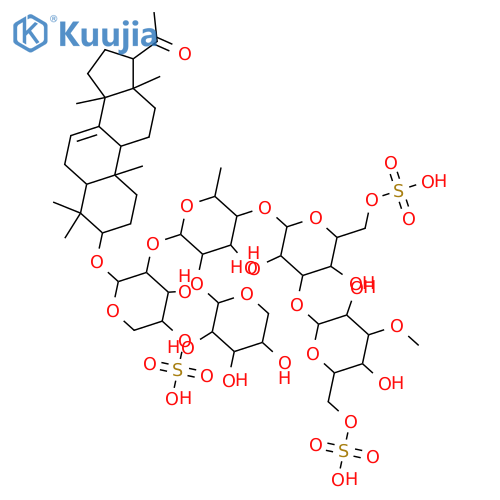 Pregn-7-en-20-one, 4,4,14-trimethyl-3-[(O-3-O-methyl-6-O-sulfo-β-D-glucopyranosyl-(1→3)-O-6-O-sulfo-β-D-glucopyranosyl-(1→4)-O-[β-D-xylopyranosyl-(1→2)]-O-6-deoxy-β-D-glucopyranosyl-(1→2)-4-O-sulfo-β-D-xylopyranosyl)oxy]-, (3β,5α,9β)- structure