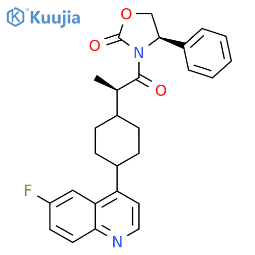 2-Oxazolidinone, 3-[(2R)-2-[cis-4-(6-fluoro-4-quinolinyl)cyclohexyl]-1-oxopropyl]-4-phenyl-, (4R)- structure