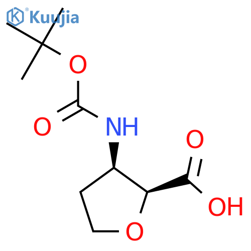 rac-(2R,3S)-3-{(tert-butoxy)carbonylamino}oxolane-2-carboxylic acid structure