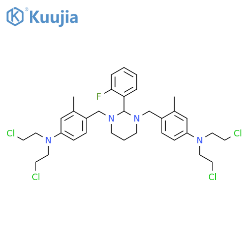 4,4'-{[2-(2-fluorophenyl)dihydropyrimidine-1,3(2H,4H)-diyl]dimethanediyl}bis[N,N-bis(2-chloroethyl)-3-methylaniline] structure