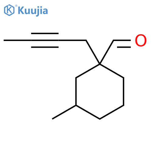 1-(But-2-yn-1-yl)-3-methylcyclohexane-1-carbaldehyde structure