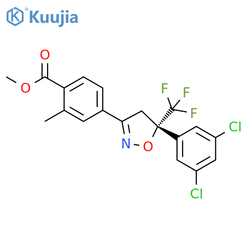 Benzoic acid, 4-[(5S)-5-(3,5-dichlorophenyl)-4,5-dihydro-5-(trifluoromethyl)-3-isoxazolyl]-2-methyl-, methyl ester structure