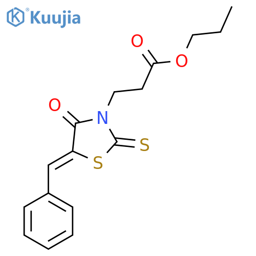 propyl 3-(5Z)-4-oxo-5-(phenylmethylidene)-2-sulfanylidene-1,3-thiazolidin-3-ylpropanoate structure