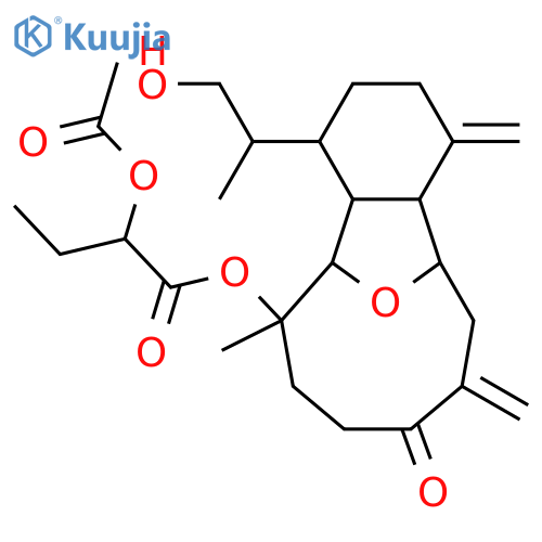 6,13-Epoxy-4(18),8(19)-eunicelladiene-9,12,16-triol; (6α,9β,12β,13α,15R)-form, 9-Ketone, 12-O-(2-acetoxybutanoyl) structure