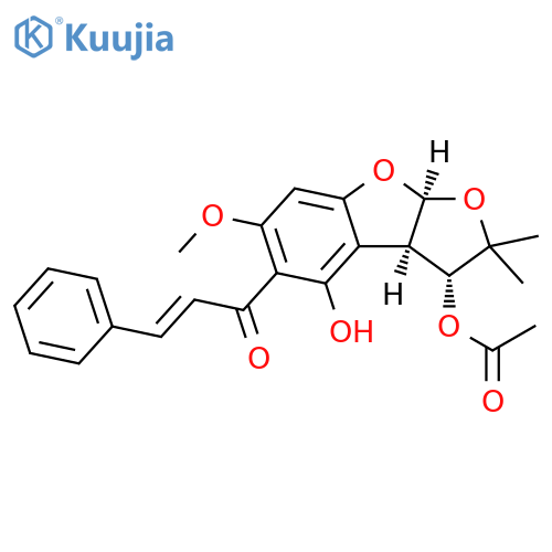 2-Propen-1-one, 1-[(3R,3aR,8aS)-3-(acetyloxy)-2,3,3a,8a-tetrahydro-4-hydroxy-6-methoxy-2,2-dimethylfuro[2,3-b]benzofuran-5-yl]-3-phenyl-, (2E)- structure