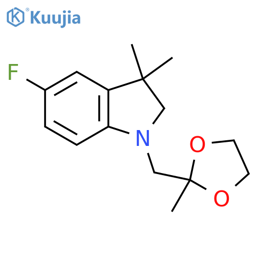 5-Fluoro-3,3-dimethyl-1-((2-methyl-1,3-dioxolan-2-yl)methyl)indoline structure