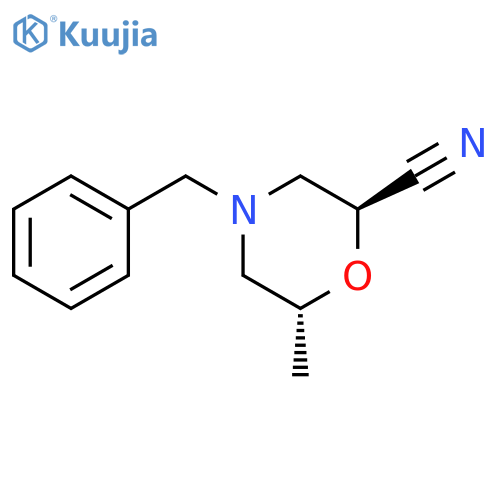 rac-(2R,6S)-4-benzyl-6-methylmorpholine-2-carbonitrile, trans structure