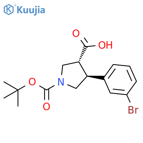 rac-(3R,4S)-4-(3-bromophenyl)-1-(tert-butoxy)carbonylpyrrolidine-3-carboxylic acid, trans structure