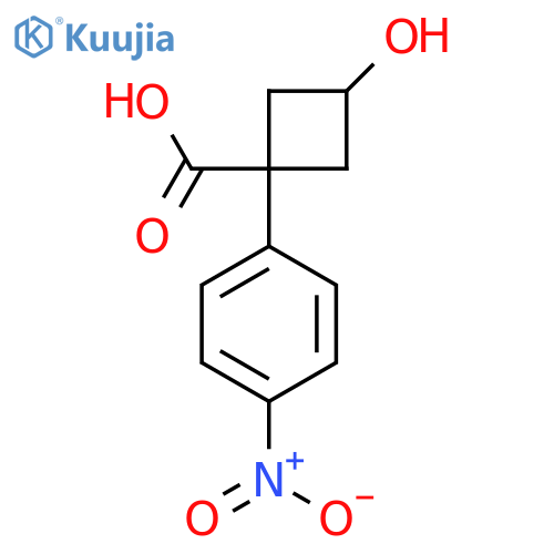 (1S,3s)-3-hydroxy-1-(4-nitrophenyl)cyclobutane-1-carboxylic acid structure