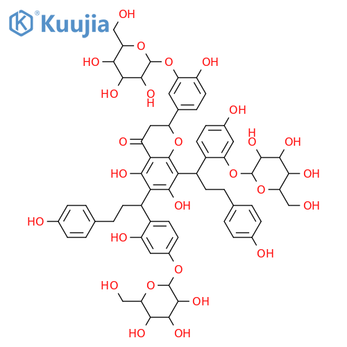 2-(3,4-Dihydroxyphenyl)-6,8-bis[1-(2,4-dihydroxyphenyl)-3-(4-hydroxyphenyl)propyl]-2,3-dihydro-5,7-dihydroxy-4H-1-benzopyran-4-one; (1''R,1'''S,2S)-form, 2'''''',3',4''''-Tri-O-β-D-glucopyranoside structure