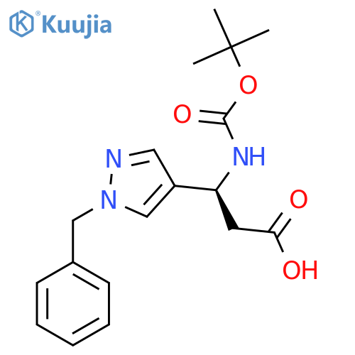 (3S)-3-(1-benzyl-1H-pyrazol-4-yl)-3-{(tert-butoxy)carbonylamino}propanoic acid structure