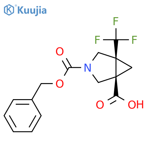 rac-(1R,5S)-3-[(benzyloxy)carbonyl]-5-(trifluoromethyl)-3-azabicyclo[3.1.0]hexane-1-carboxylic acid structure