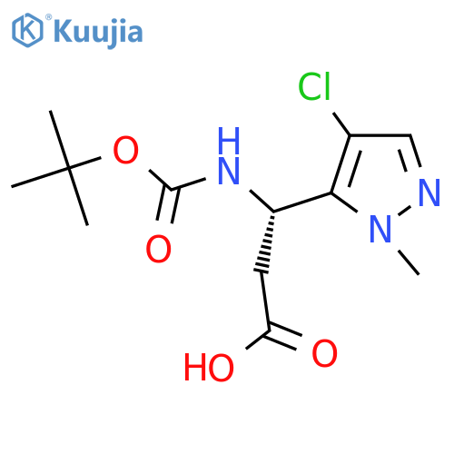 (3S)-3-{(tert-butoxy)carbonylamino}-3-(4-chloro-1-methyl-1H-pyrazol-5-yl)propanoic acid structure