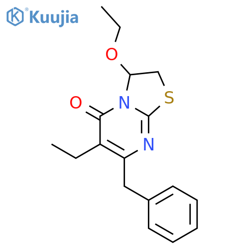 5H-Thiazolo[3,2-a]pyrimidin-5-one,3-ethoxy-6-ethyl-2,3-dihydro-7-(phenylmethyl)- structure