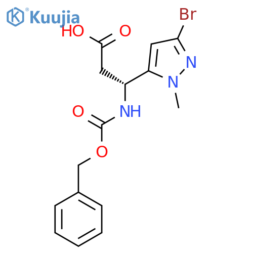 (3R)-3-{(benzyloxy)carbonylamino}-3-(3-bromo-1-methyl-1H-pyrazol-5-yl)propanoic acid structure