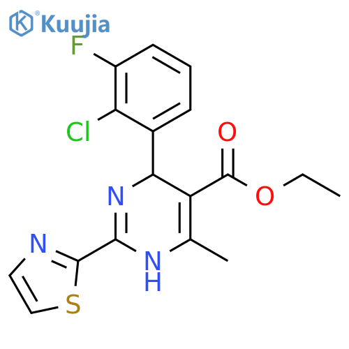 Ethyl 4-(2-chloro-3-fluorophenyl)-6-methyl-2-(thiazol-2-yl)-1,4-dihydropyrimidine-5-carboxylate structure