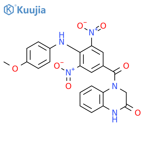 4-{4-(4-methoxyphenyl)amino-3,5-dinitrobenzoyl}-1,2,3,4-tetrahydroquinoxalin-2-one structure