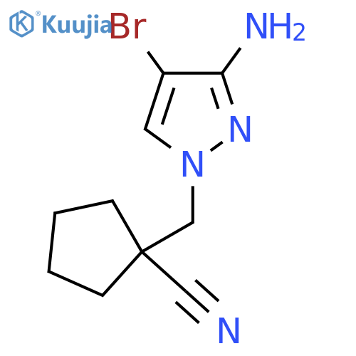 1-(3-amino-4-bromo-1H-pyrazol-1-yl)methylcyclopentane-1-carbonitrile structure