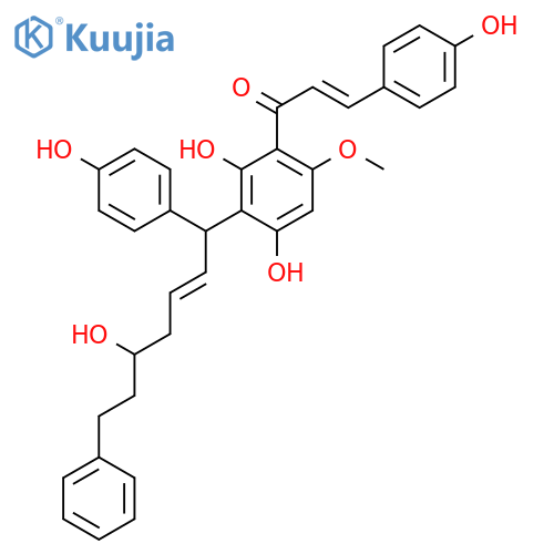 2-Propen-1-one,1-[2,4-dihydroxy-3-[(1S,2E,5S)-5-hydroxy-1-(4-hydroxyphenyl)-7-phenyl-2-hepten-1-yl]-6-methoxyphenyl]-3-(4-hydroxyphenyl)-,(2E)- structure