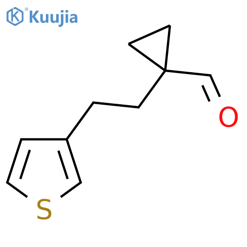 1-2-(thiophen-3-yl)ethylcyclopropane-1-carbaldehyde structure