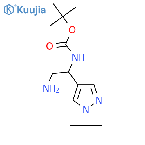 tert-butyl N-2-amino-1-(1-tert-butyl-1H-pyrazol-4-yl)ethylcarbamate structure