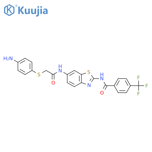N-[6-[[2-(4-Aminophenyl)sulfanylacetyl]amino]-1,3-benzothiazol-2-yl]-4-(trifluoromethyl)benzamide structure
