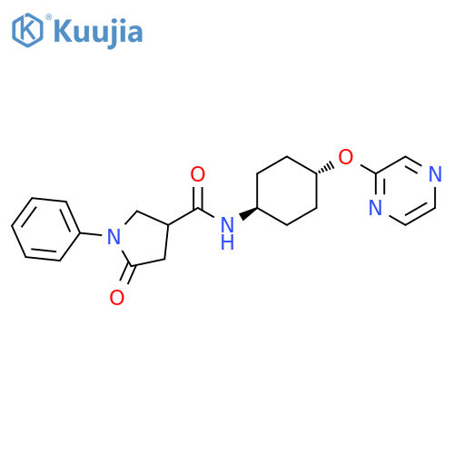 5-oxo-1-phenyl-N-[(1r,4r)-4-(pyrazin-2-yloxy)cyclohexyl]pyrrolidine-3-carboxamide structure