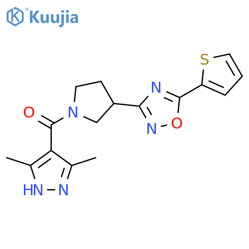 3-[1-(3,5-dimethyl-1H-pyrazole-4-carbonyl)pyrrolidin-3-yl]-5-(thiophen-2-yl)-1,2,4-oxadiazole structure