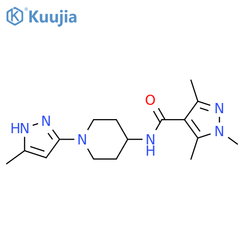 1,3,5-trimethyl-N-[1-(5-methyl-1H-pyrazol-3-yl)piperidin-4-yl]-1H-pyrazole-4-carboxamide structure