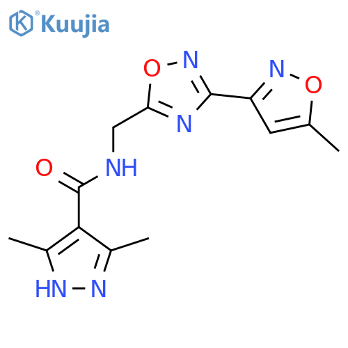 3,5-dimethyl-N-{[3-(5-methyl-1,2-oxazol-3-yl)-1,2,4-oxadiazol-5-yl]methyl}-1H-pyrazole-4-carboxamide structure