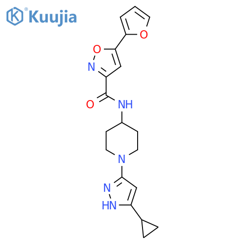 N-[1-(5-cyclopropyl-1H-pyrazol-3-yl)piperidin-4-yl]-5-(furan-2-yl)-1,2-oxazole-3-carboxamide structure