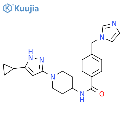 N-[1-(5-cyclopropyl-1H-pyrazol-3-yl)piperidin-4-yl]-4-[(1H-imidazol-1-yl)methyl]benzamide structure