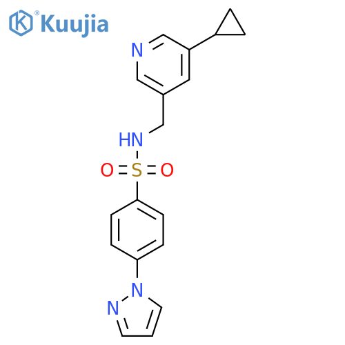 N-(5-cyclopropylpyridin-3-yl)methyl-4-(1H-pyrazol-1-yl)benzene-1-sulfonamide structure