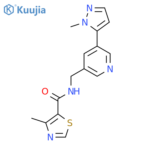 4-methyl-N-{5-(1-methyl-1H-pyrazol-5-yl)pyridin-3-ylmethyl}-1,3-thiazole-5-carboxamide structure