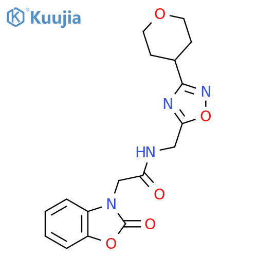 N-{3-(oxan-4-yl)-1,2,4-oxadiazol-5-ylmethyl}-2-(2-oxo-2,3-dihydro-1,3-benzoxazol-3-yl)acetamide structure