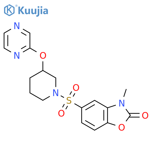 3-methyl-5-{[3-(pyrazin-2-yloxy)piperidin-1-yl]sulfonyl}-2,3-dihydro-1,3-benzoxazol-2-one structure