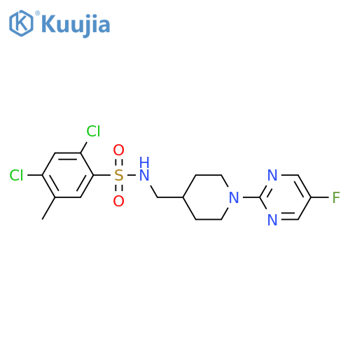 2,4-dichloro-N-[[1-(5-fluoropyrimidin-2-yl)piperidin-4-yl]methyl]-5-methylbenzenesulfonamide structure