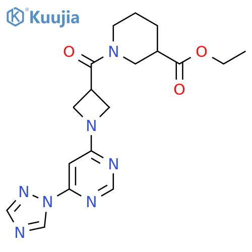 ethyl 1-{1-6-(1H-1,2,4-triazol-1-yl)pyrimidin-4-ylazetidine-3-carbonyl}piperidine-3-carboxylate structure