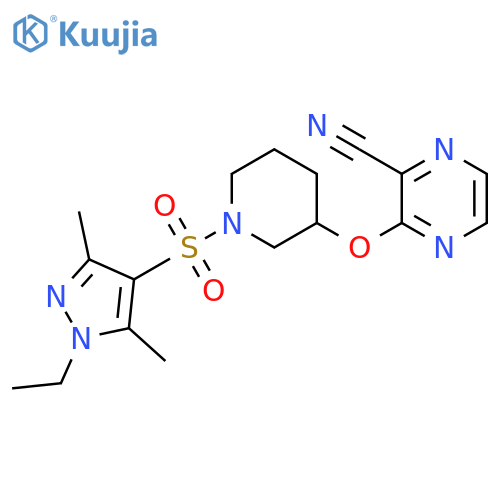 3-({1-[(1-ethyl-3,5-dimethyl-1H-pyrazol-4-yl)sulfonyl]piperidin-3-yl}oxy)pyrazine-2-carbonitrile structure