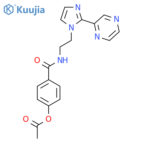 4-({2-[2-(pyrazin-2-yl)-1H-imidazol-1-yl]ethyl}carbamoyl)phenyl acetate structure