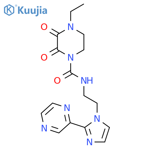 4-ethyl-2,3-dioxo-N-{2-[2-(pyrazin-2-yl)-1H-imidazol-1-yl]ethyl}piperazine-1-carboxamide structure
