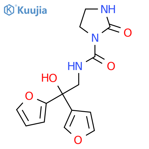 N-2-(furan-2-yl)-2-(furan-3-yl)-2-hydroxyethyl-2-oxoimidazolidine-1-carboxamide structure