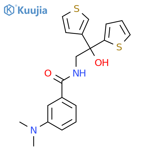 3-(dimethylamino)-N-2-hydroxy-2-(thiophen-2-yl)-2-(thiophen-3-yl)ethylbenzamide structure