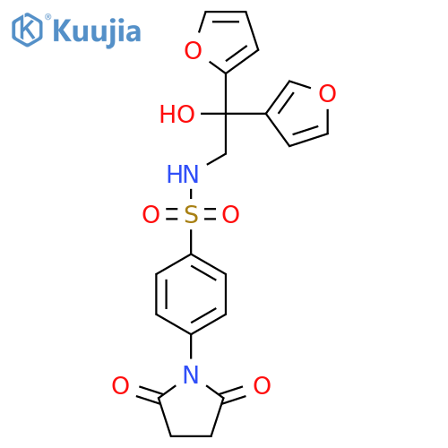 4-(2,5-dioxopyrrolidin-1-yl)-N-2-(furan-2-yl)-2-(furan-3-yl)-2-hydroxyethylbenzene-1-sulfonamide structure