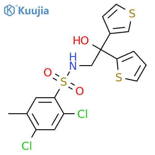 2,4-dichloro-N-2-hydroxy-2-(thiophen-2-yl)-2-(thiophen-3-yl)ethyl-5-methylbenzene-1-sulfonamide structure