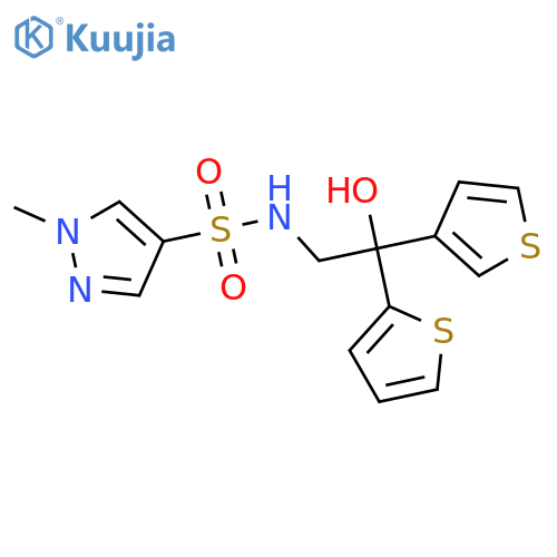 N-2-hydroxy-2-(thiophen-2-yl)-2-(thiophen-3-yl)ethyl-1-methyl-1H-pyrazole-4-sulfonamide structure