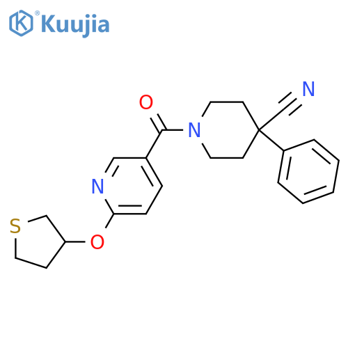 4-phenyl-1-[6-(thiolan-3-yloxy)pyridine-3-carbonyl]piperidine-4-carbonitrile structure