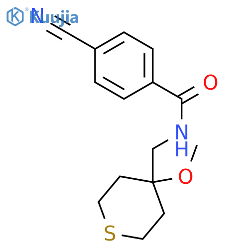 4-cyano-N-[(4-methoxythian-4-yl)methyl]benzamide structure