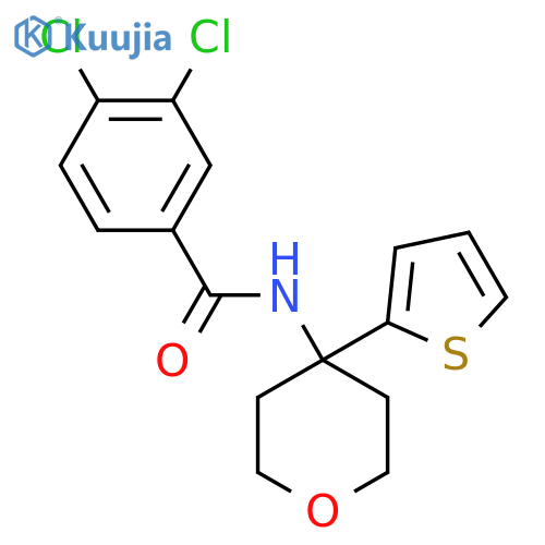 3,4-dichloro-N-4-(thiophen-2-yl)oxan-4-ylbenzamide structure