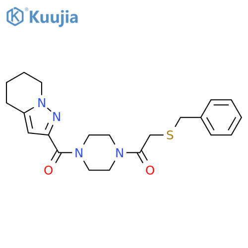 2-(benzylsulfanyl)-1-(4-{4H,5H,6H,7H-pyrazolo[1,5-a]pyridine-2-carbonyl}piperazin-1-yl)ethan-1-one structure